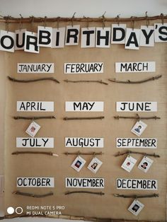 a bulletin board with the words our birthday's written on it