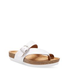 Eastland-Shauna Slide Sandal Slide into the Shauna sandal from Eastland for your new favorite pair! Featuring an Active Memory Foam footbed and an adjustable instep strap, this leather beauty will keep you comfortable all day long! Synthetic Toe Post Sandals With Buckle Closure, White Leather Footbed Sandals With Single Toe Strap, White Closed Toe Leather Footbed Sandals, White Toe Post Sandals With Buckle Closure, White T-strap Sandals With Leather Footbed, White Adjustable Leather Footbed Sandals, Adjustable White Leather Footbed Sandals, Adjustable Cushioned Toe Post Footbed Sandals, Adjustable Sandals With Textured Footbed And Round Toe