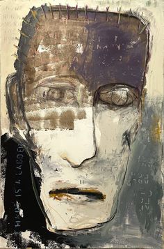 an abstract painting of a man's face