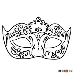 a black and white drawing of a masquerade mask