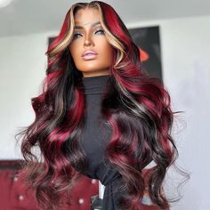 PRICES MAY VARY. Hair material: Skunk stripe lace front wigs for women 100% Brazilian remy virgin human hair frontal wig body wave, super soft & bouncy,no shedding and tangle. Black with red blonde highlights multi colored: Skunk stripe wigs with red highlights and face framing blonde streaks, this multi colored body wave wig is a great way to try dramatic colored hair look. 13x4 frontal wig: multi color highlights 13x4 lace front red and blonde body wave wig: black with red and blonde highlights 13x4 lace front red and blonde body wave wig; Wig cap: Average cap size (about 22.5 inches circumference) with 3 combs and 2 adjustable straps and elastic band,which can make wig universal-flexible & comfortable. Hair details:Body wave frontal wig colored,holds curl pattern very well, HD transpare Blonde With Red Highlights, Red Blonde, Red Blonde Hair, Full Lace Front Wigs, Color Rubio, Blonde Highlight, Red To Blonde, Remy Hair Wigs, Blonde Lace Front Wigs