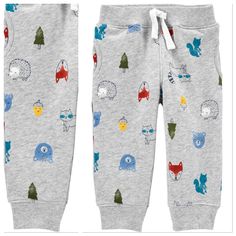 Perfect For Everyday Coziness, These Fleece-Lined Pants Are Easy-On With Extra Comfort. - Color: Heather Features: - Covered Elastic Waistband For A Comfy Fit - 2x2 Ribbed Trim - Non-Functional Drawstring - Allover Woodland Creatures Print Fabric & Care: - 80% Cotton, 20% Polyester Lightweight Fleece - Imported - Machine Washable Casual Winter Pants For Playtime, Cotton Pants For Winter Playtime, Playful Bottoms For Playtime In Winter, Casual Gray Bottoms For Playtime, Cordoroy Pants, Cotton Casual Pants, Baby Boy Pants, Cotton Cargo Pants, Overalls Outfit