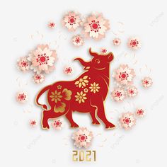 the year of the ox with flowers and petals