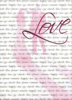 the word love written in red ink on a pink and white background with words that spell out