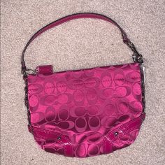 Fuchsia Pink Coach Purse. 1 Large, Roomy Main Section With 1 Side Pocket That Could Fit A Lot Never Used Perfect Condition Coach Pink Pouch Shoulder Bag, Pink Coach Pouch Bag, 2000s Bags, 2000s Accessories, Pink Coach Purse, Pink 2000s, Pink Coach Purses, Crochet Store, Purse Collection