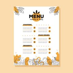 a restaurant menu with hand drawn doodles