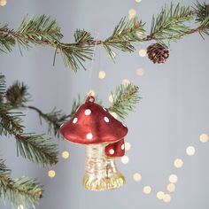 Glass Mushroom Ornament - Primitives by Kathy - Holiday - $18 Mushroom Christmas Tree, Red Mushrooms, Baby Baskets, Glass Mushrooms, Primitives By Kathy, Nature Themed, Cushion Design, Christmas Collection, Objects Design