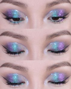 Iridescent Makeup Looks, Iridescent Makeup, Ulzzang Makeup Tutorial, Holographic Makeup, Eye Makeup Looks, Special Makeup, Doll Eye Makeup, After Eight