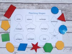 the matching shapes worksheet is displayed on a table