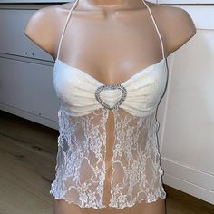 fruitsaladvintage's Depop Shop | Depop Babydoll Tank Top Outfit, White Halter Top Outfit, Lingerie Top Outfit, Diy Halter Top, Summer Tank Top Outfits, Depop Clothes, Halter Tops Outfit, Lace Summer Tops, Girly Clothes