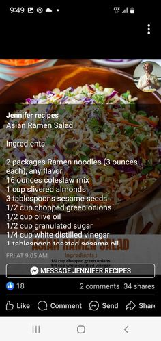 Asian Ramen Salad, Ramen Salad, Coleslaw Mix, Distilled White Vinegar, Ramen Noodles, Salad Ingredients, Coleslaw, Green Onions