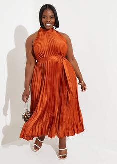 Game-changing accordion pleating makes opulent satin even more extraordinary from the top to the bottom of our maxi dress that is tied together (literally) with an optional sash tie belt. Dress Casual Plus Size, Plus Size Vacation, Plus Size Midi Dress, Maxi Dress Plus Size, Plus Size Maxi Dress, Plus Size Maxi, Midi Dress Casual, Satin Maxi, Satin Maxi Dress