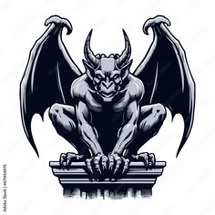 an illustration of a demon sitting on top of a wall