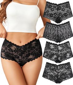 PRICES MAY VARY. Soft Stretch Lace: Sexy panties for women are made of 90% Nylon and 10% Spandex. The lace fabric is lightweight and soft, stretch and breathable, delivering a comfortable wearing experience. Unique Design: Women lace underwear features gorgeous floral lace fabric, delicate lace trim, and a cute small bow on the front. Elastic waistband design fits the waist curve better. Moderate back coverage, showing a little but not all, highlighting charming feminine curves. Multiple Lace Pa Panties Design, Panties And Bras, Obx Dr, Waistband Design, Floral Lace Fabric, Lingerie Party, Lace Patterns, Lingerie Fashion, Lace Pattern