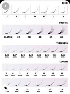 Lash Extension Curl Chart, Table Vector, Eyelash Extensions Classic, Eyelash Extension Course, Lash Extension Training, Eyelash Extension Training