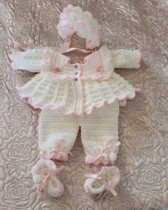 Hand crochet jacket and trousers  shoe and hat can be made in other colours please ask Fitted White Crochet Hat, Fitted Cream Sets For Winter, Crochet Baby Boots, Crochet Jacket, Hat Set, Baby Boots, Clothing Sets, Crochet Fashion