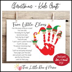 a christmas poem with handprinted santa's hat and elfs on it