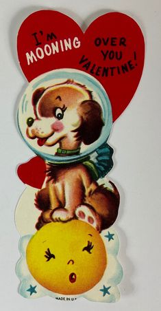 a sticker with an image of a teddy bear on top of a heart and the words i'm mooning over you valentine