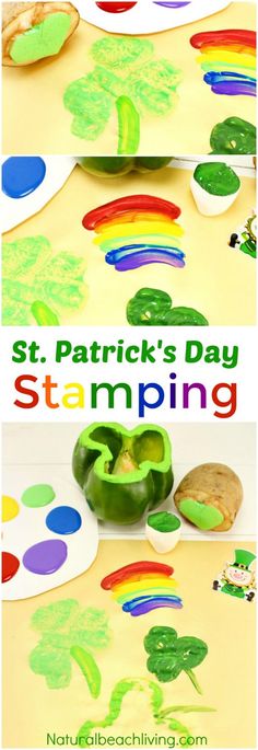 st patrick's day shamrock stamping craft for kids to make with paper plates