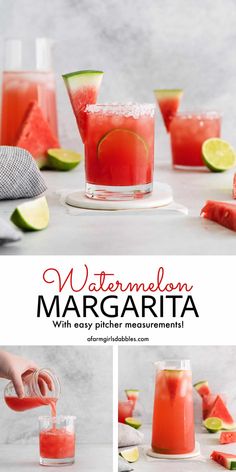 watermelon margarita with easy either measurements and lime wedges