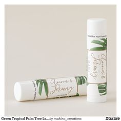 Green Tropical Palm Tree Leaf Thank You Lip Balm Blue Lip Balm, Tree Wedding Favors, Watercolor Tropical Leaves, Pink Lip Balm, Palm Tree Leaf, Personalized Lip Balm, Beauty Products Gifts, Blue Lips, Tropical Leaves Pattern