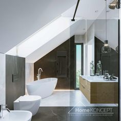 a bathroom with two sinks and a large bathtub in it's center wall