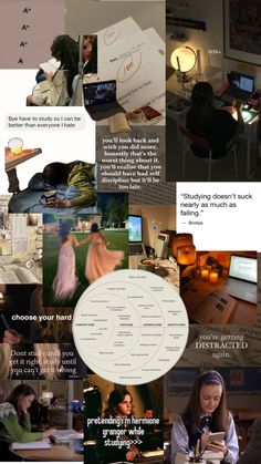 a collage of photos with people working on computers and writing in the background, including an image of a woman sitting at a desk