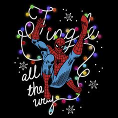 a spider man flying through the air with his arms in the air and stars around him