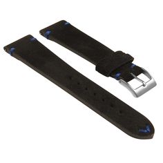 a black watch strap with blue stitching