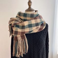 Tartan Plaid Scarf, Plaid Shawl, Checkered Scarf, Warm Shawl, Color Block Scarf, Women Scarves, Tartan Scarf, Vintage Fall, Warm Scarf