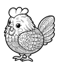 a black and white drawing of a chicken