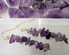 Amethyst & Chain Hoops - Etsy Purple Jewelry With Natural Stones In Metal, Purple Metal Jewelry With Natural Stones, Purple Jewelry With Natural Stones, Purple Amethyst Hoop Jewelry, Purple Pierced Metal Jewelry, Purple Metal Pierced Jewelry, Purple Amethyst Hoop Earrings For Gift, Purple Gemstone Metal Jewelry, Purple Amethyst Jewelry With Ear Wire