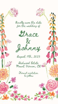 Girly, Romantic, Florals, Pink and Green, Personalized wedding stationery, Hand drawn invitation 21st Invitations, Hand Drawn Invitation, English Country Weddings, Colorful Wedding Invitations, Romantic Florals, Floral Invitations Template, Illustration Studio, Bespoke Wedding Stationery, Bright Wedding