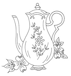 a drawing of a teapot with flowers on it