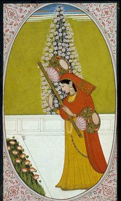 "The Vain Nayika". Present Location: Varanasi, Bharat Kala Bhavan. Location: India Date: ca 1800 CE Watercolor Portrait Painting, Kalamkari Painting, South Asian Art, Rain Art, Art Indian