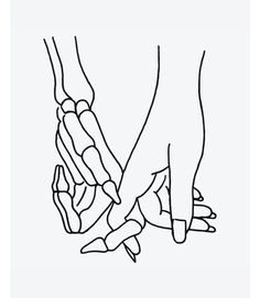 two hands holding each other with one hand reaching for the other's leg, in black and white