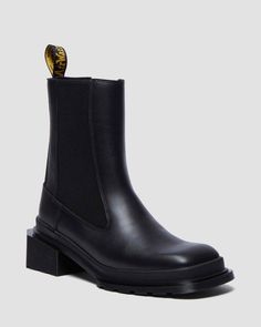 Maybole Square Toe Chelsea Boots in Black | Dr. Martens Square Toe Chelsea Boots, Chelsea Boots Heel, Boys School Shoes, Soft Leather Boots, Black Dr Martens, Patent Boots, Vegan Boots, Black Chelsea Boots, Boys Boots