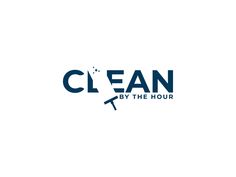 the clean by the hour logo is shown in blue and black on a white background