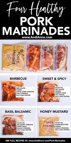 four different types of pork marinades are shown in this advert for the restaurant