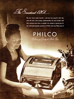 an advertisement for the philco electric typewriter, featuring a woman looking at it