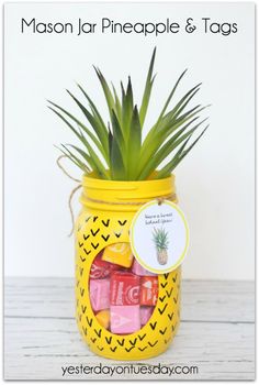 a pineapple mason jar filled with candy