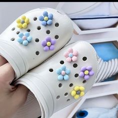 8pc flower charms for croc shoes/ sandals  Perfect accessory for spring or summer Assorted colors Cute White Shoe Charms For Summer, Cute White Summer Shoe Charms, Trendy White Shoe Charms For Summer, White Crocs Charms, Jibbitz Ideas, Crocs Ideas, Croc Shoe Charms, Croc Shoes, Crocs Charms