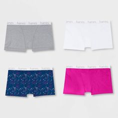 Get the perfect fit for your curves with Hanes Premium Women's Boyfriend Cotton Stretch Boxer Briefs. These women's boxers are designed to provide all-day comfort, thanks to the Comfort Flex waistband and ringspun cotton stretch fabric. With a mid-rise waist and full coverage front and back, they offer superior comfort and a moves-with-you fit. Tagless and available in an assorted 4-pack, this comfy women's underwear updates the classic boxer brief style with a feminine touch. Boxers For Girls, Pink Boyshorts, Womens Boxers, Tan T Shirt, Fall Leggings, Peyton List, Fashion Website, Boxer Briefs, Leggings Fashion