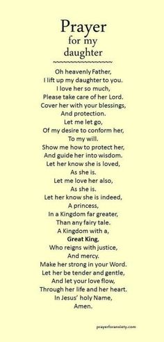 a poem with the words prayer for my daughter