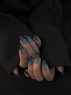 Disco Nails Acrylic, Nails Getting Done, Acrylic Nails Trending Now, Rockstar Nails Aesthetic, Plain Acrylic Nails Almond, Hippie Nails Acrylic Boho, Black Nail Aesthetic, Greyish Blue Nails, Cute Dark Nails