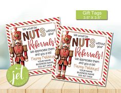 two nutcrackers birthday party cards with red and white stripes