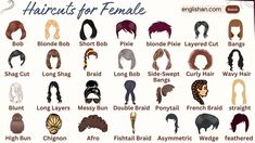 Haircuts for Female with Pictures Names In English • Englishan Hair Cuts Names For Women, Types Of Hairstyles Names, Short Haircut Names, Naming Conventions, Hair Knowledge, Female Haircut, Different Hair Cut, Haircut Names, French Braid Ponytail