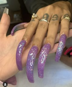 30th Nails, Curved Nails Designs, Short Curved Nails, Xl Long Curved Acrylic Nails, 90s Curved Nails Medium, 90s Nails Acrylic Curved, Long Curved Acrylic Nails, Curvy Nails, Purple Xl Nails