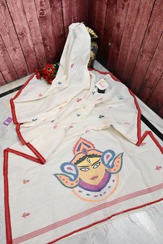 White Color Pure Hand Woven Cotton Durga Jamdani Saree