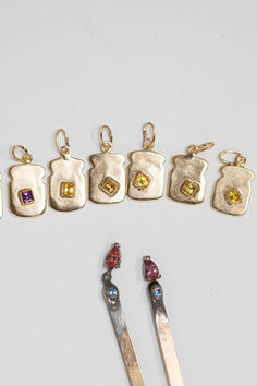 14k gold, one of a kind, bread and butter charms. Each charm is handmade from scratch. Holiday preorders are open until Oct. 20th! Unique Handmade Gold Charms, Handmade Gold Metal Charms, Brass Charms Pendant Jewelry, Toast Earrings, Yellow Sterling Silver Charms Jewelry, Pendant Bails, Yellow Sapphire, Hand Forged, Yellow Diamond